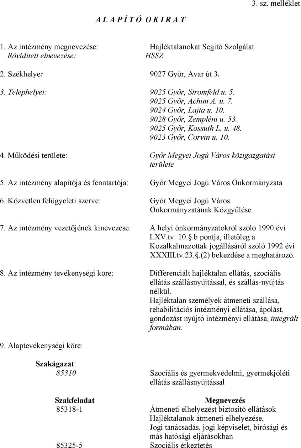 . 9023 Győr, Corvin u. 10. 4. Működési területe: Győr Megyei Jogú Város közigazgatási területe 5. Az intézmény alapítója és fenntartója: Győr Megyei Jogú Város Önkormányzata 6.