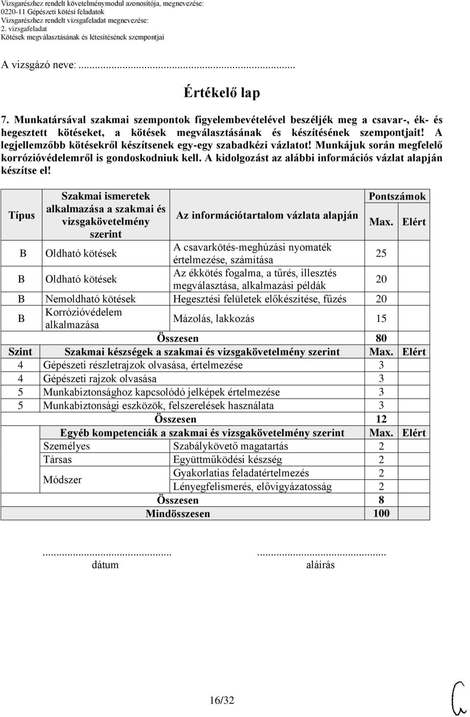 csavarkötés-meghúzási nyomaték értelmezése, számítása 25 Az ékkötés fogalma, a tűrés, illesztés megválasztása, alkalmazási példák B Nemoldható kötések Hegesztési felületek előkészítése, fűzés B