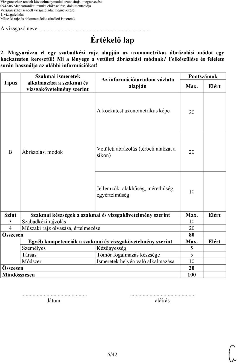 Elért A kockatest axonometrikus képe 20 B Ábrázolási módok Vetületi ábrázolás (térbeli alakzat a síkon) 20 Jellemzők: alakhűség, mérethűség, egyértelműség Szint Szakmai készségek a szakmai és