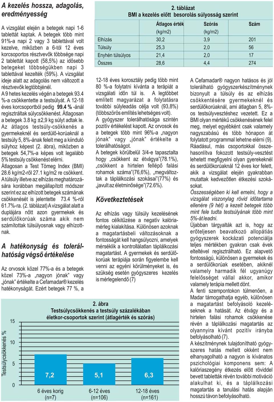 tablettával kezelték (59%). A vizsgálat ideje alatt az adagolás nem változott a résztvevõk legtöbbjénél. A 9 hetes kezelés végén a betegek 93.4 %-a csökkentette a testsúlyát.