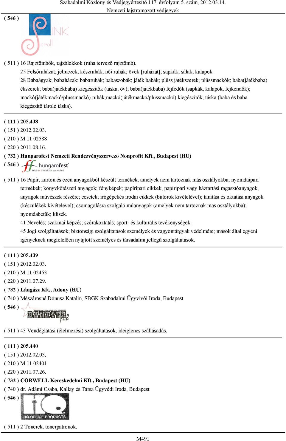 kalapok, fejkendők); mackó(játékmackó/plüssmackó) ruhák;mackó(játékmackó/plüssmackó) kiegészítők; táska (baba és baba kiegészítő tároló táska). ( 111 ) 205.438 ( 151 ) 2012.02.03.