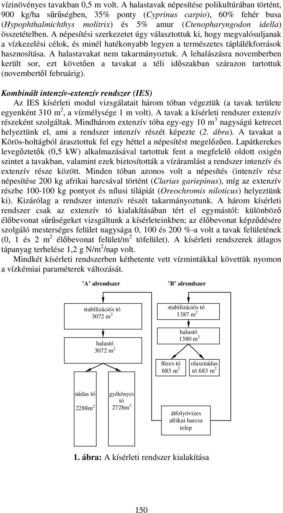 A népesítési szerkezetet úgy választottuk ki, hogy megvalósuljanak a vízkezelési célok, és minél hatékonyabb legyen a természetes táplálékforrások hasznosítása. A halastavakat nem takarmányoztuk.