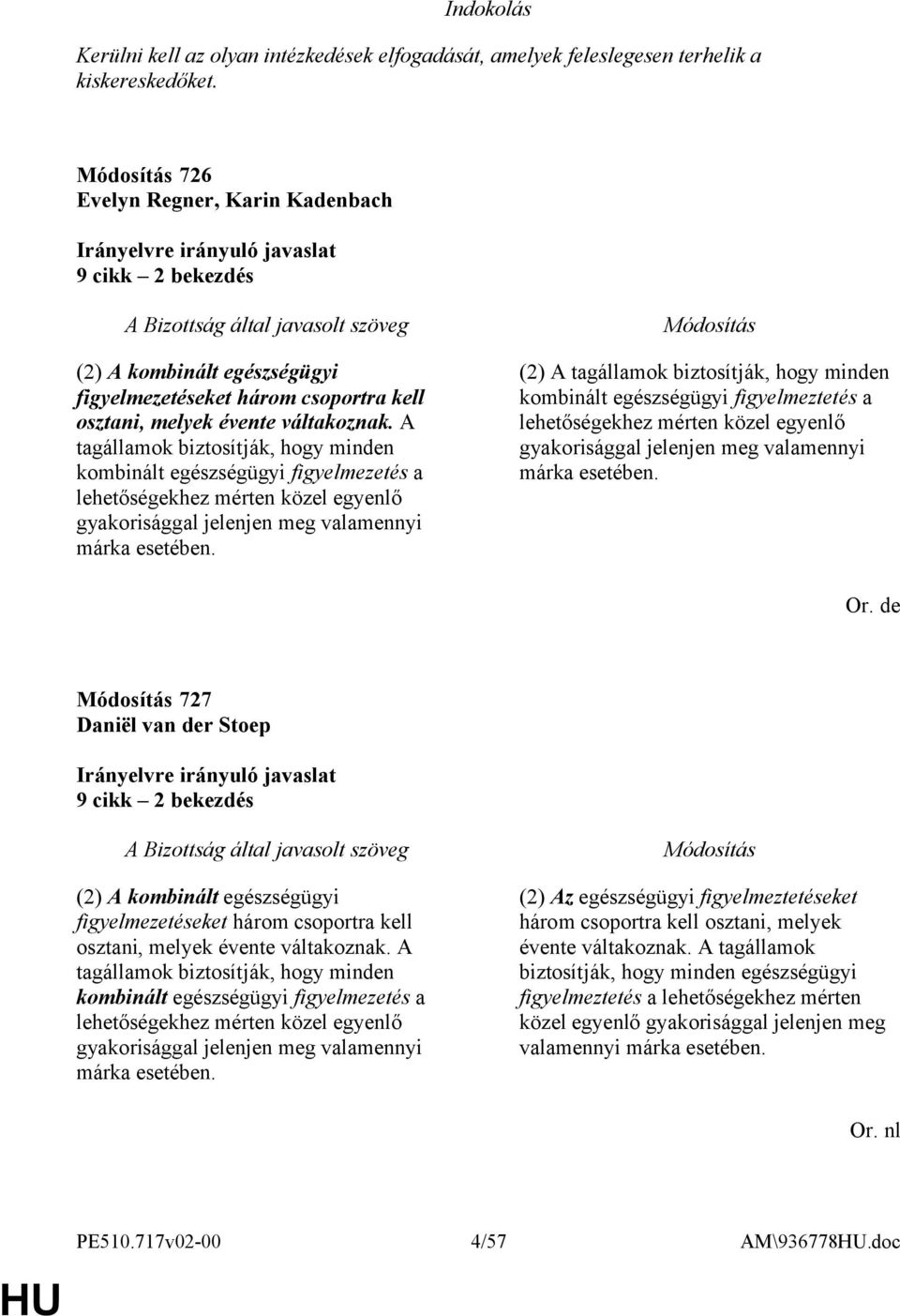 A tagállamok biztosítják, hogy minden kombinált egészségügyi figyelmezetés a lehetőségekhez mérten közel egyenlő gyakorisággal jelenjen meg valamennyi márka esetében.