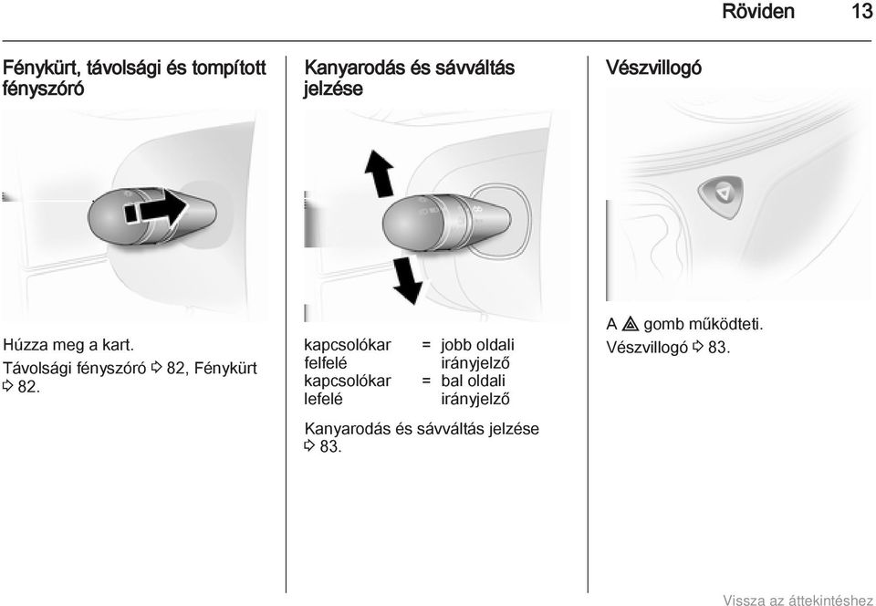 kapcsolókar felfelé kapcsolókar lefelé = jobb oldali irányjelző = bal oldali