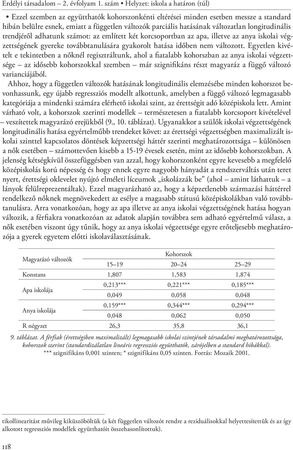 változatlan longitudinális trendjéről adhatunk számot: az említett két korcsoportban az apa, illetve az anya iskolai végzettségének gyereke továbbtanulására gyakorolt hatása időben nem változott.