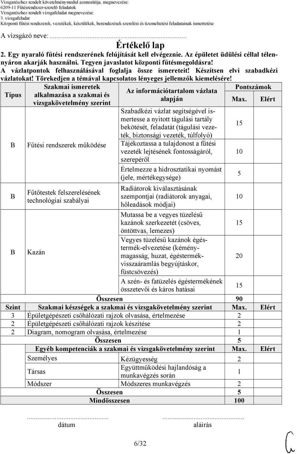 Szabadkézi vázlat segítségével ismertesse a nyitott tágulási tartály bekötését, feladatát (tágulási vezeték, biztonsági vezeték, túlfolyó) Tájékoztassa a tulajdonost a fűtési vezeték lejtésének