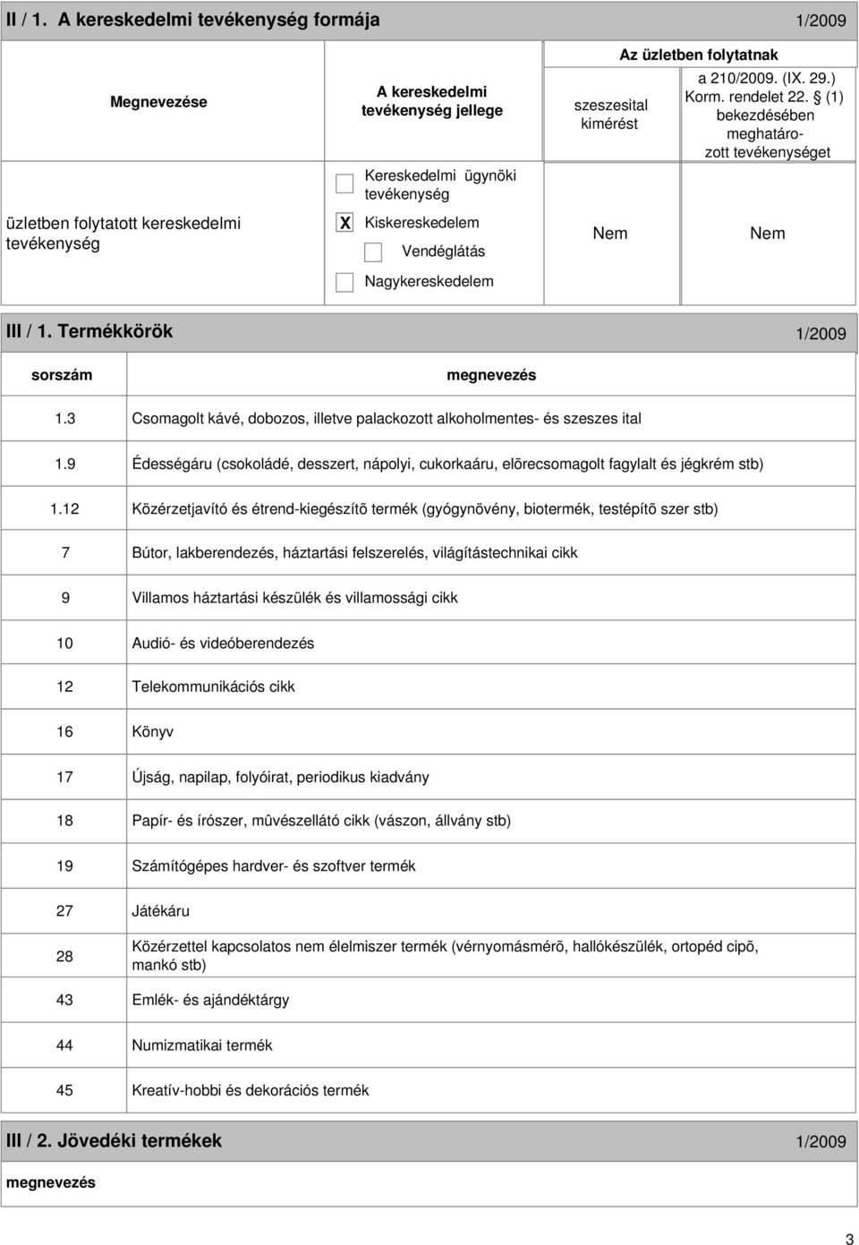 3 Csomagolt kávé, dobozos, illetve palackozott alkoholmentes- és szeszes ital 1.9 Édességáru (csokoládé, desszert, nápolyi, cukorkaáru, elõrecsomagolt fagylalt és jégkrém stb) 1.