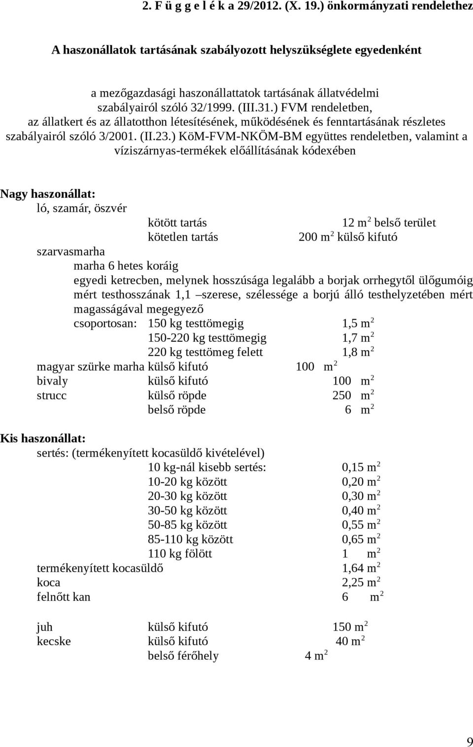 ) FVM rendeletben, az állatkert és az állatotthon létesítésének, működésének és fenntartásának részletes szabályairól szóló 3/2001. (II.23.