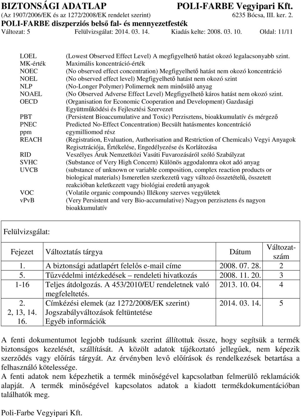 Maximális koncentráció-érték (No observed effect concentration) Megfigyelhető hatást nem okozó koncentráció (No observed effect level) Megfigyelhető hatást nem okozó szint (No-Longer Polymer)