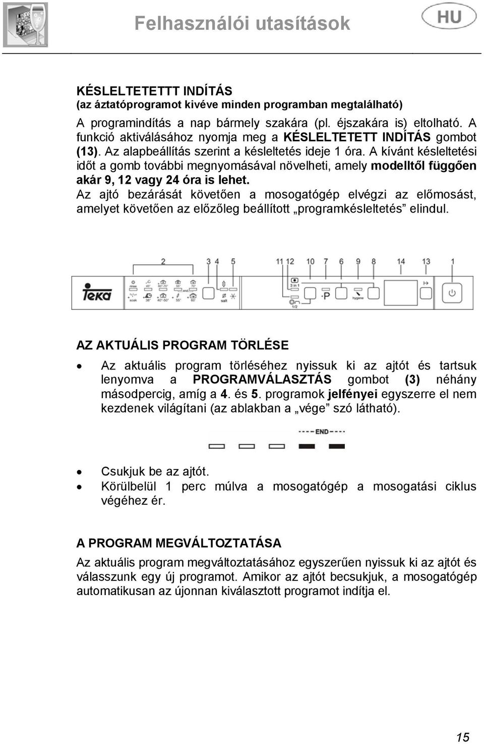 A kívánt késleltetési időt a gomb további megnyomásával növelheti, amely modelltől függően akár 9, 12 vagy 24 óra is lehet.