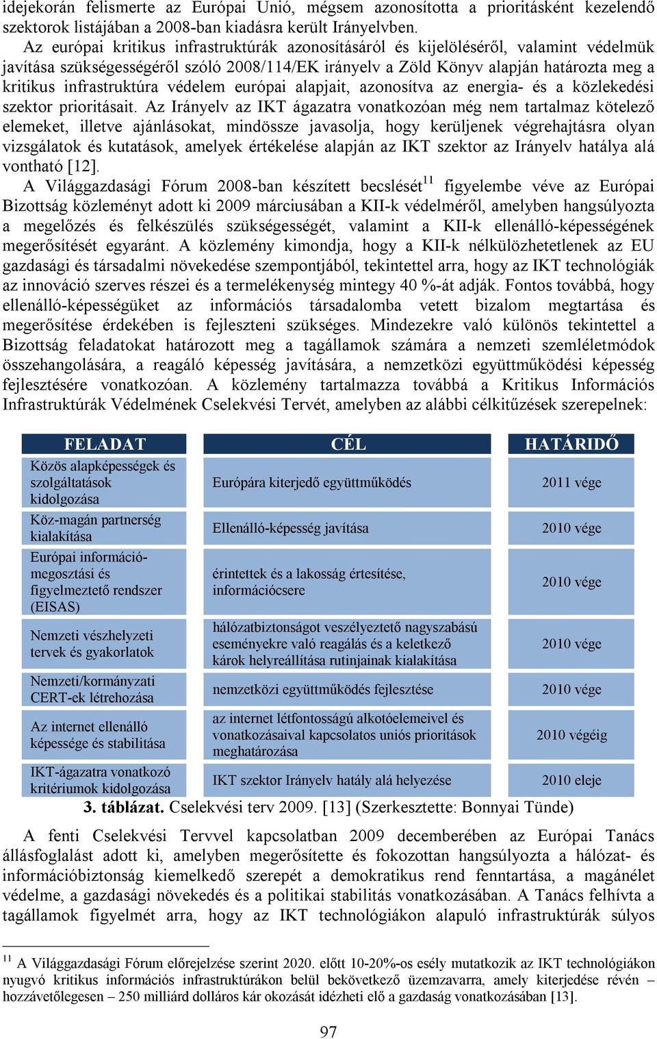 infrastruktúra védelem európai alapjait, azonosítva az energia- és a közlekedési szektor prioritásait.