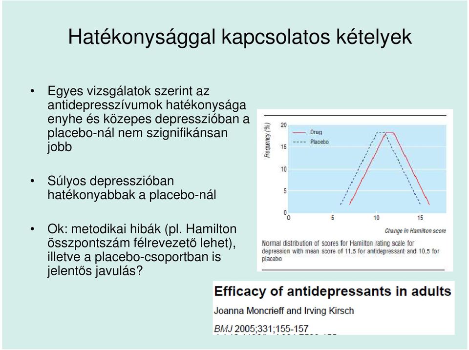 szignifikánsan jobb Súlyos depresszióban hatékonyabbak a placebo-nál Ok: metodikai