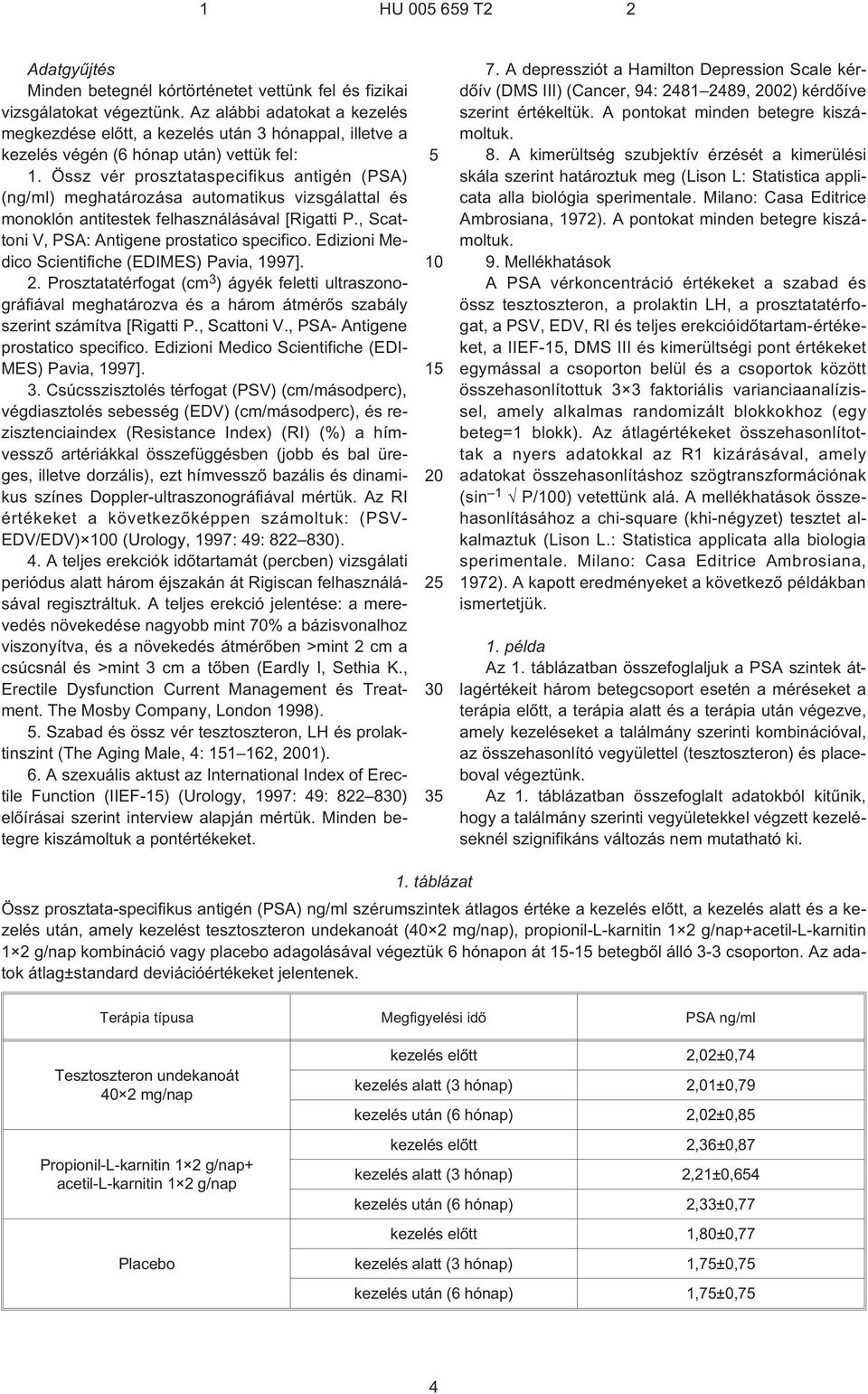 Össz vér prosztataspecifikus antigén (PSA) (ng/ml) meghatározása automatikus vizsgálattal és monoklón antitestek felhasználásával [Rigatti P., Scattoni V, PSA: Antigene prostatico specifico.