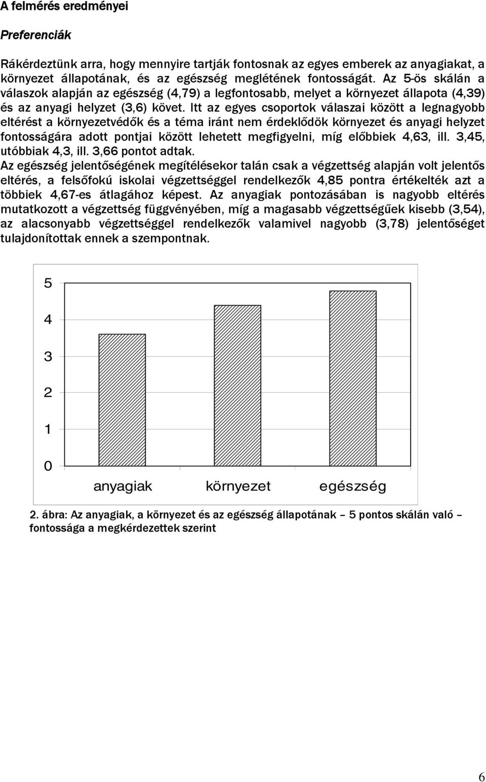 Itt az egyes csoportok válaszai között a legnagyobb eltérést a környezetvédők és a téma iránt nem érdeklődök környezet és anyagi helyzet fontosságára adott pontjai között lehetett megfigyelni, míg