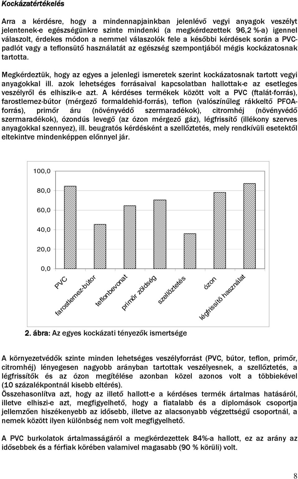 Megkérdeztük, hogy az egyes a jelenlegi ismeretek szerint kockázatosnak tartott vegyi anyagokkal ill. azok lehetséges forrásaival kapcsolatban hallottak-e az esetleges veszélyről és elhiszik-e azt.