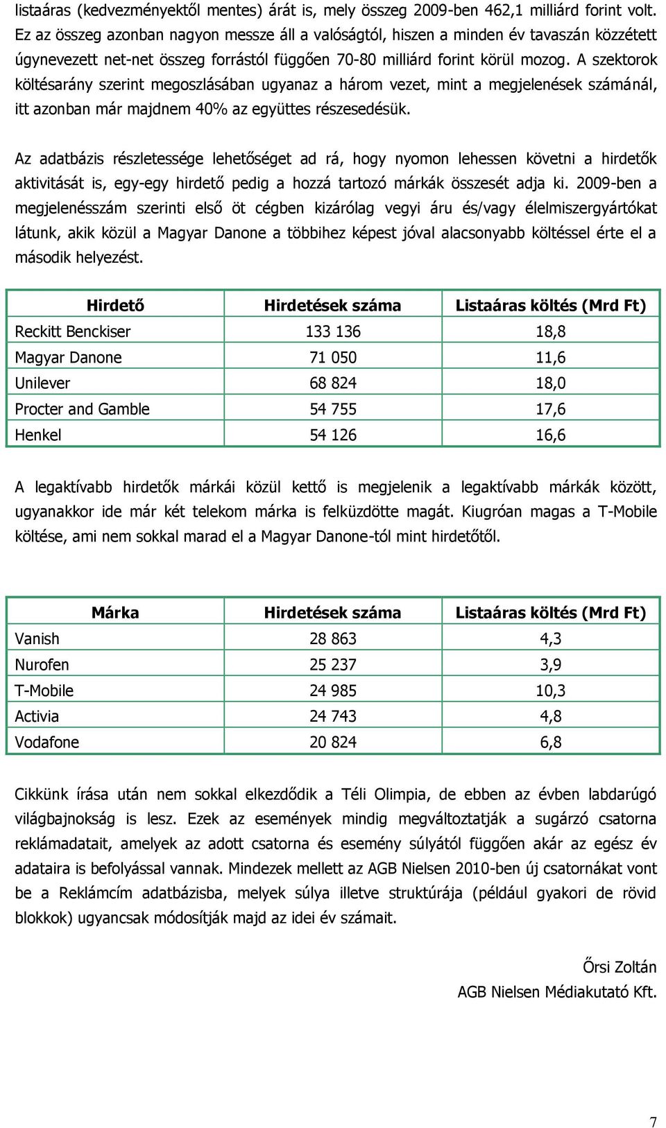 A szektorok költésarány szerint megoszlásában ugyanaz a három vezet, mint a megjelenések számánál, itt azonban már majdnem 40% az együttes részesedésük.