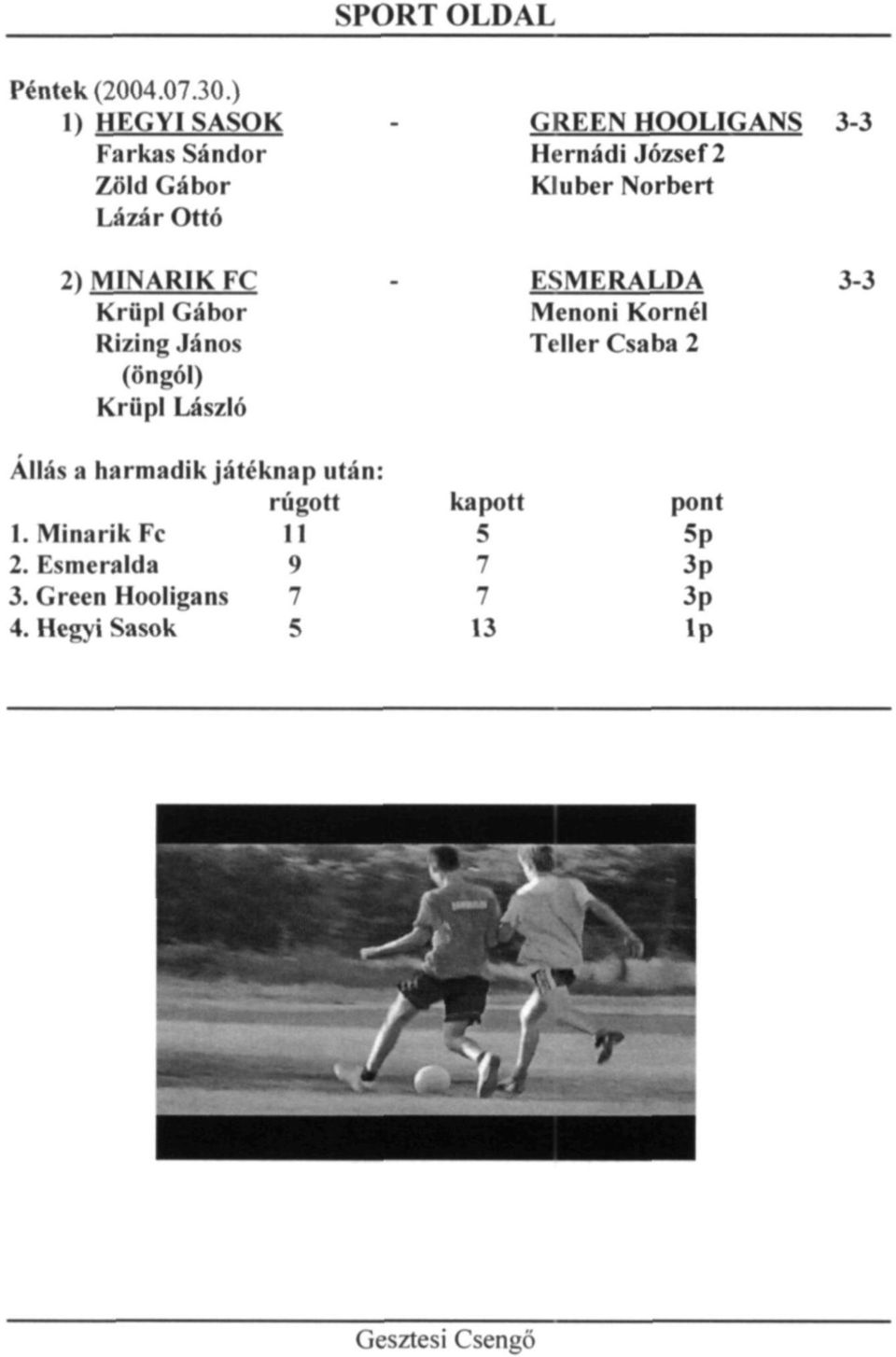 Norbert 3-3 2)MINARIKFC Krüpl Gábor Rizing János (öngól) Krüpl László - ESMERALDA Menoni