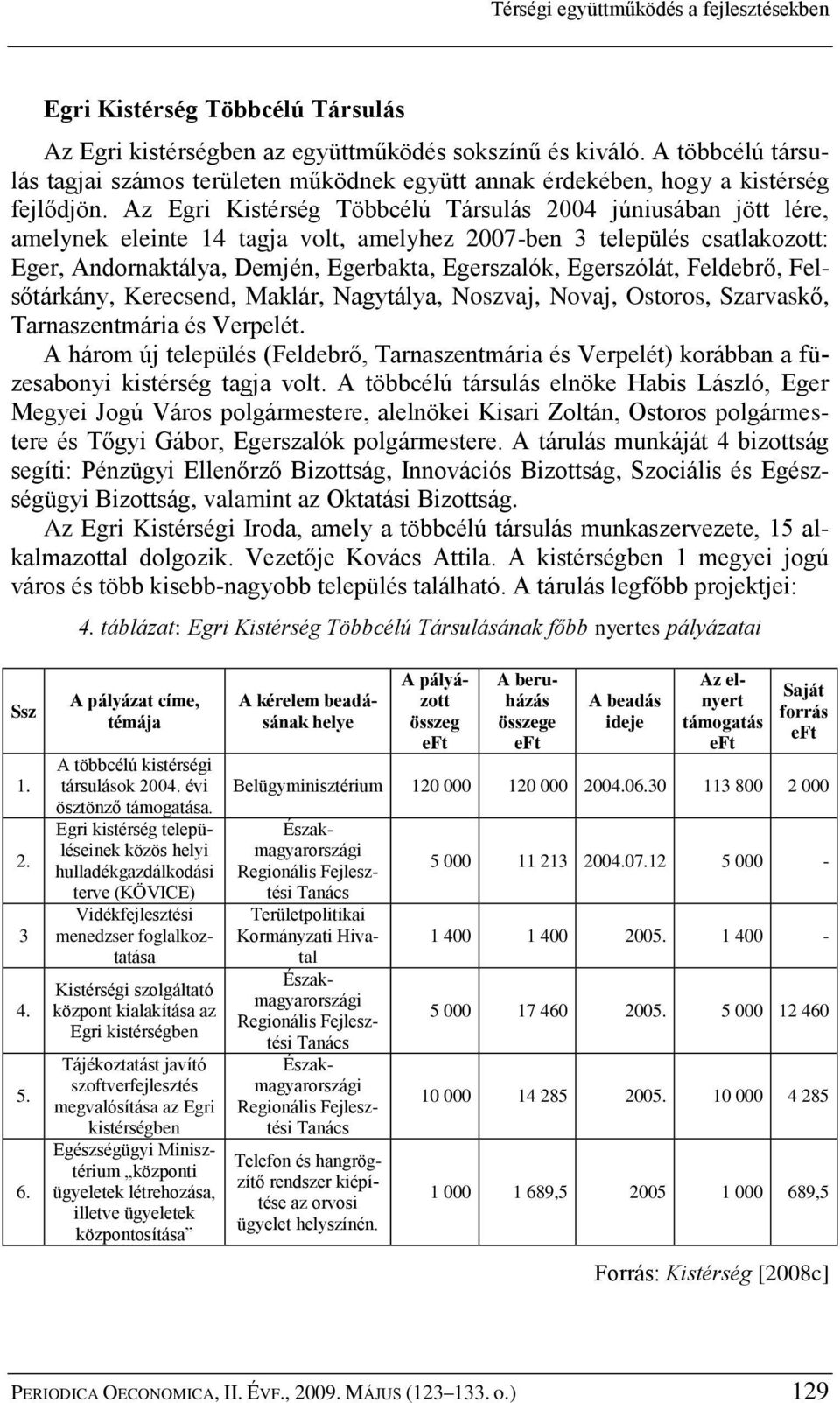 Az Egri Kistérség Többcélú 2004 júniusában jött lére, amelynek eleinte 14 tagja volt, amelyhez 2007-ben 3 település csatlakozott: Eger, Andornaktálya, Demjén, Egerbakta, Egerszalók, Egerszólát,