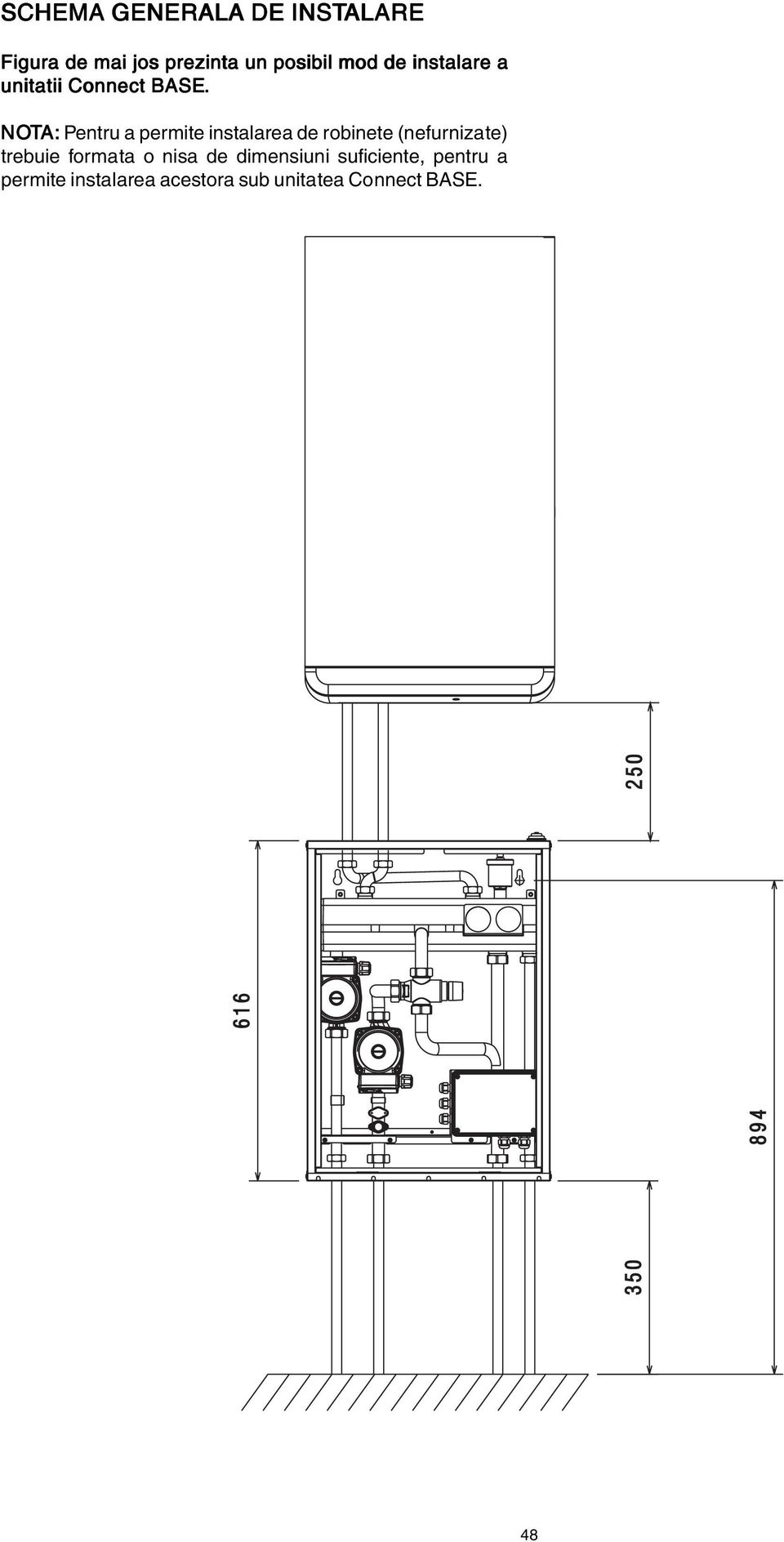 NOTA: Pentru a permite instalarea de robinete (nefurnizate) trebuie