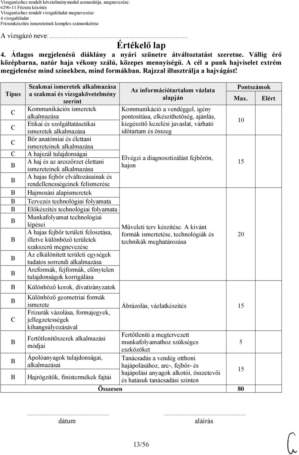 Típus Szakmai ismeretek alkalmazása a szakmai és vizsgakövetelmény szerint Kommunikációs ismeretek alkalmazása Etikai és szolgáltatásetikai ismeretek alkalmazása őr anatómiai és élettani A hajszál