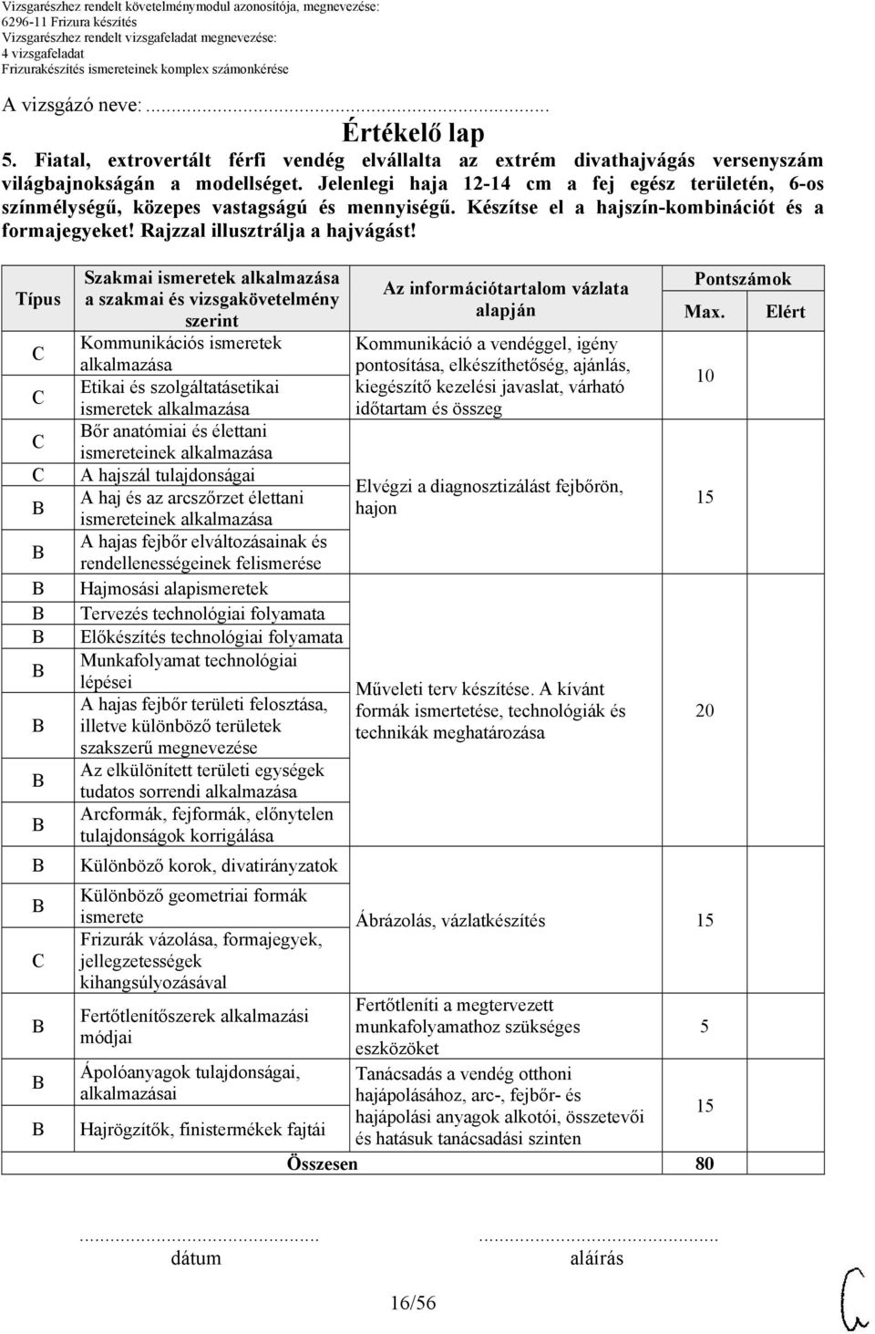 Típus Szakmai ismeretek alkalmazása a szakmai és vizsgakövetelmény szerint Kommunikációs ismeretek alkalmazása Etikai és szolgáltatásetikai ismeretek alkalmazása őr anatómiai és élettani A hajszál