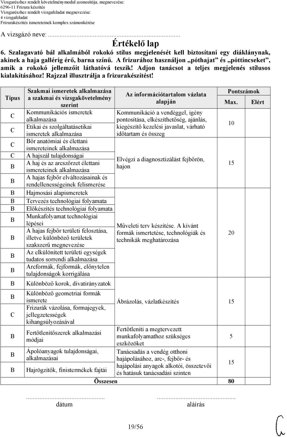 Típus Szakmai ismeretek alkalmazása a szakmai és vizsgakövetelmény szerint Kommunikációs ismeretek alkalmazása Etikai és szolgáltatásetikai ismeretek alkalmazása őr anatómiai és élettani A hajszál