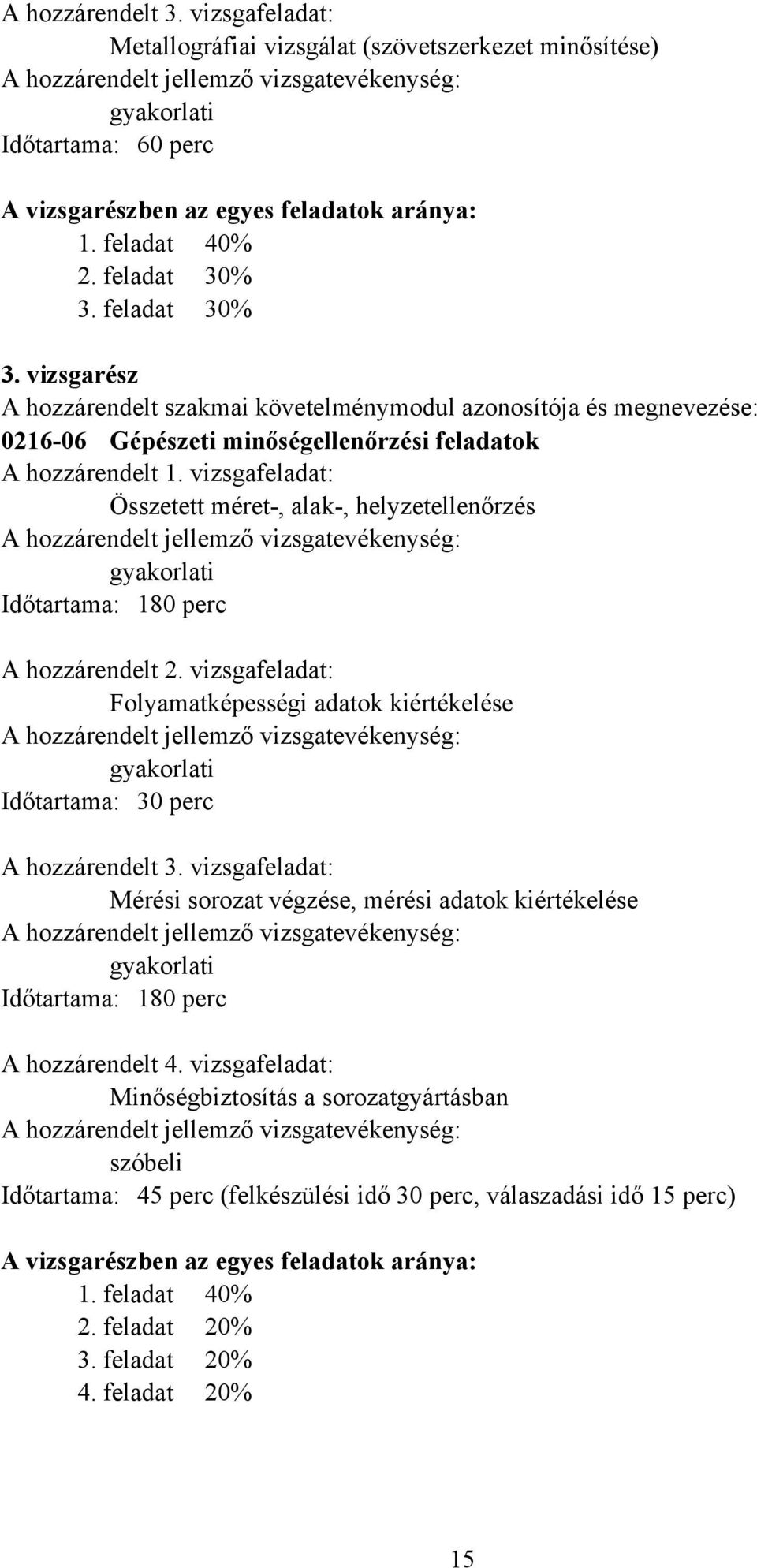 vizsgafeladat: Összetett méret-, alak-, helyzetellenőrzés gyakorlati Időtartama: 180 perc A hozzárendelt 2.