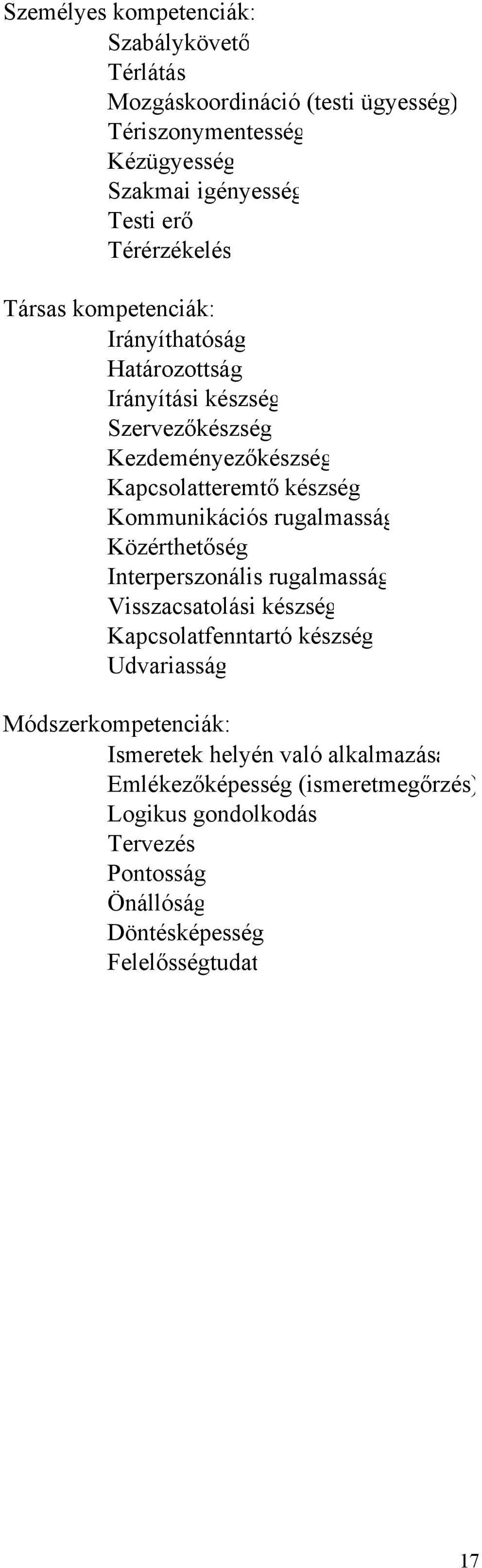 Kommunikációs rugalmasság Közérthetőség Interperszonális rugalmasság Visszacsatolási készség Kapcsolatfenntartó készség Udvariasság