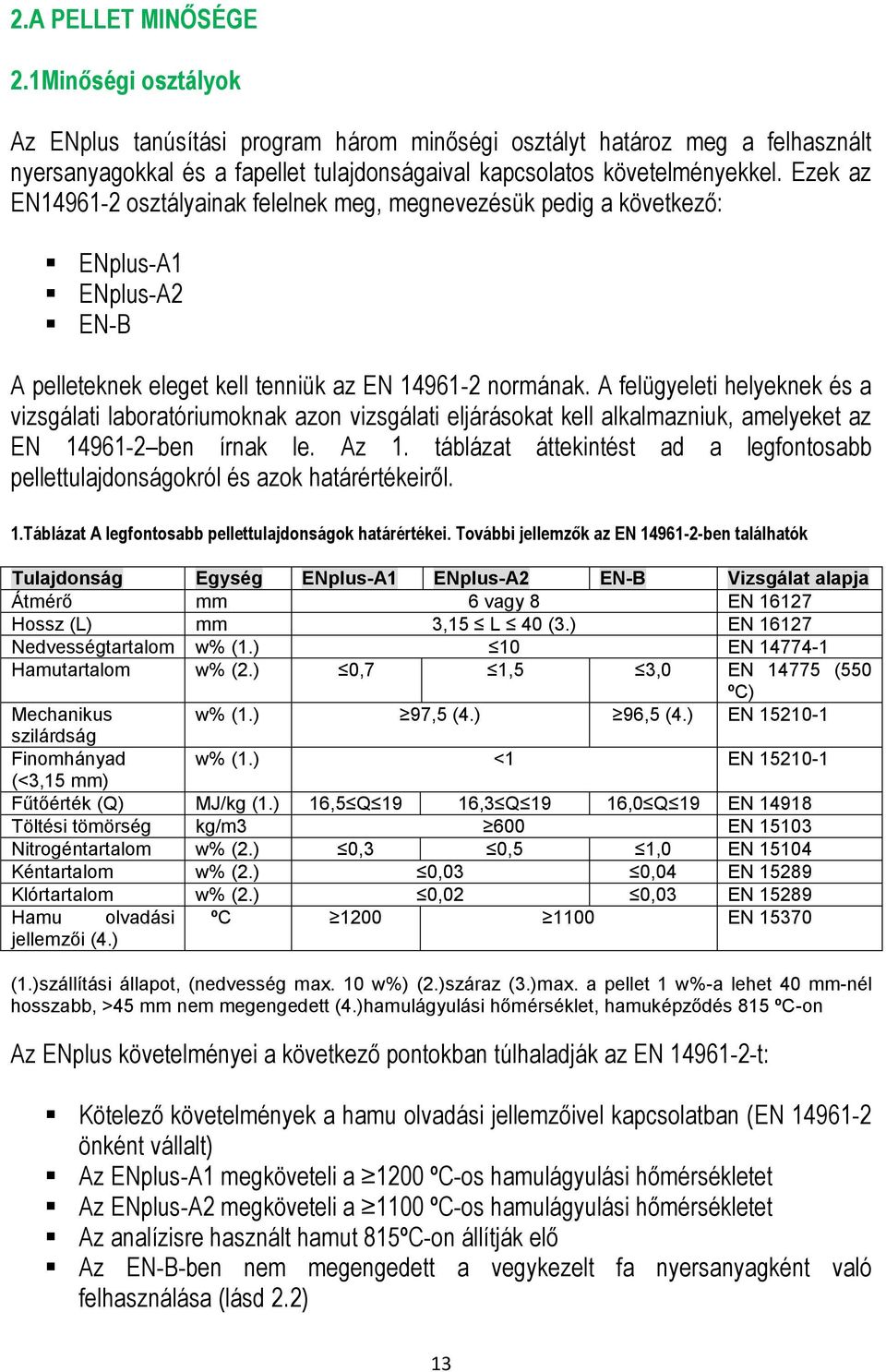 A felügyeleti helyeknek és a vizsgálati laboratóriumoknak azon vizsgálati eljárásokat kell alkalmazniuk, amelyeket az EN 14961-2 ben írnak le. Az 1.