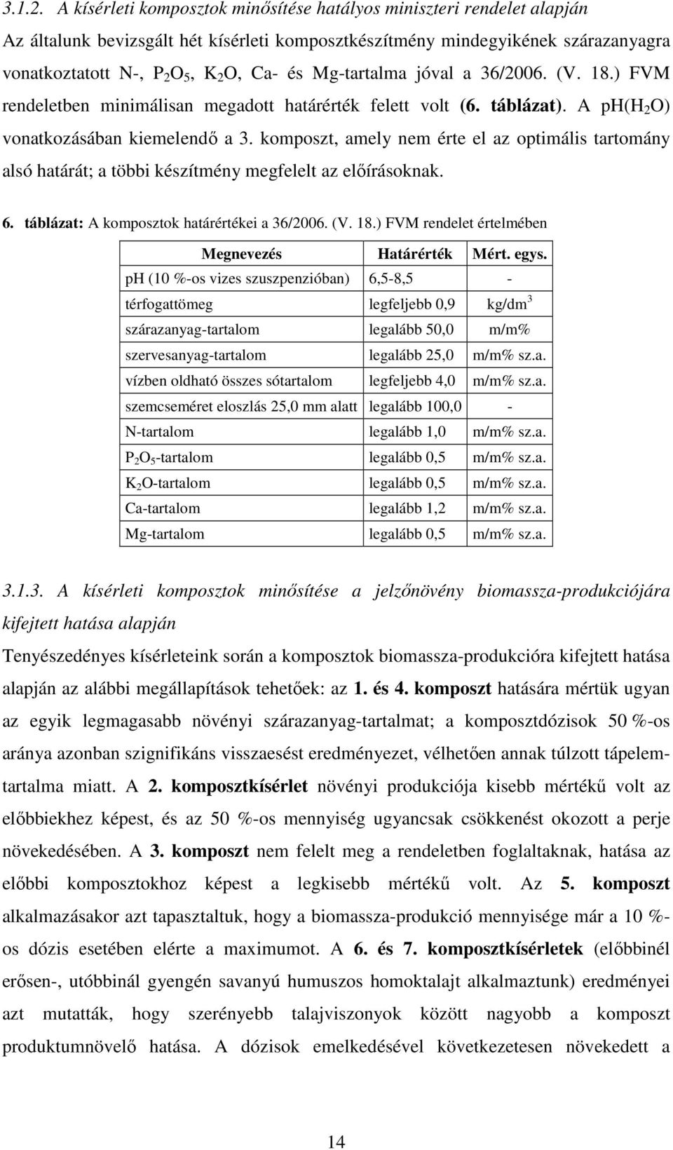 Mg-tartalma jóval a 36/2006. (V. 18.) FVM rendeletben minimálisan megadott határérték felett volt (6. táblázat). A ph(h 2 O) vonatkozásában kiemelendő a 3.