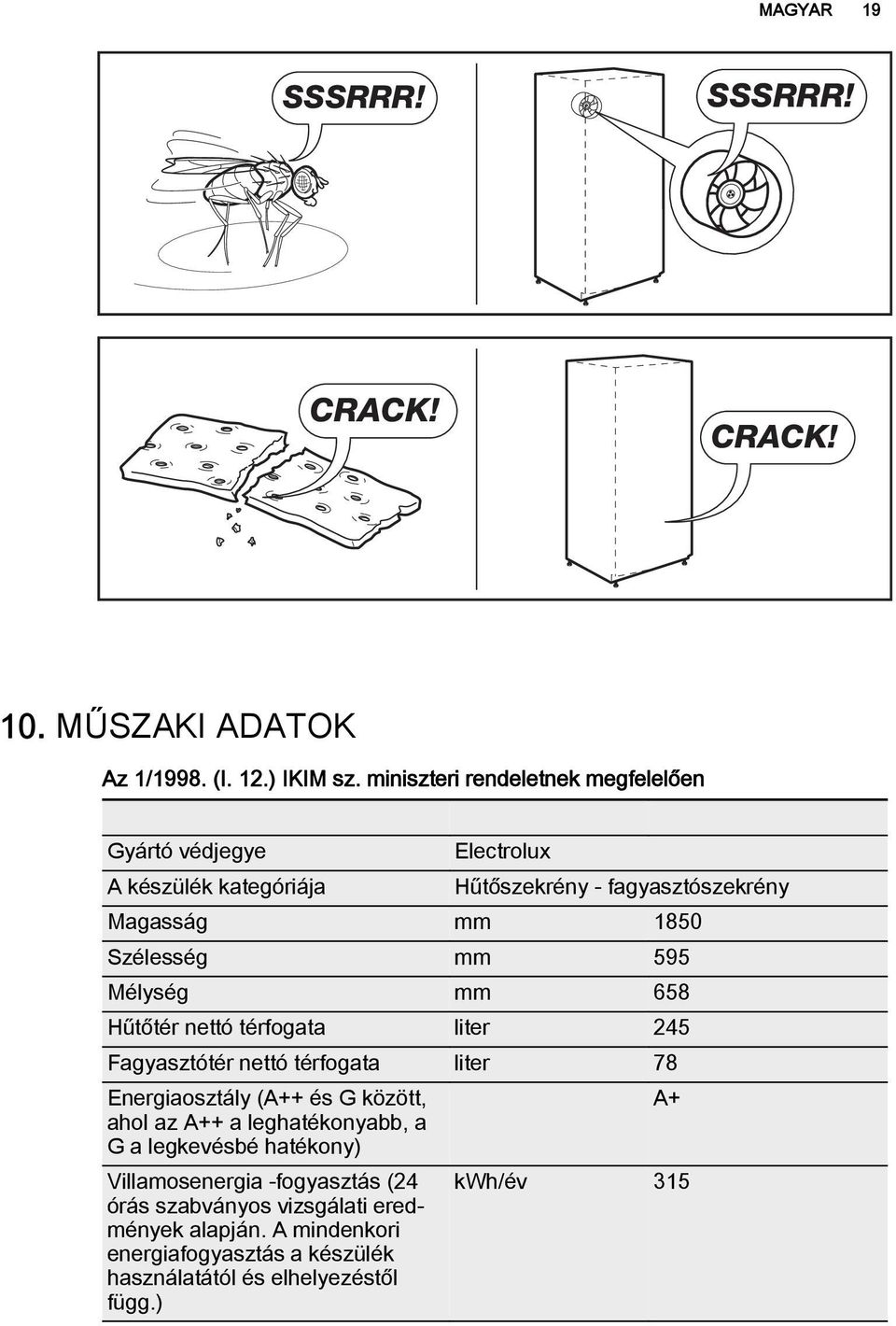 595 Mélység mm 658 Hűtőtér nettó térfogata liter 245 Fagyasztótér nettó térfogata liter 78 Energiaosztály (A++ és G között, A+ ahol az A++ a