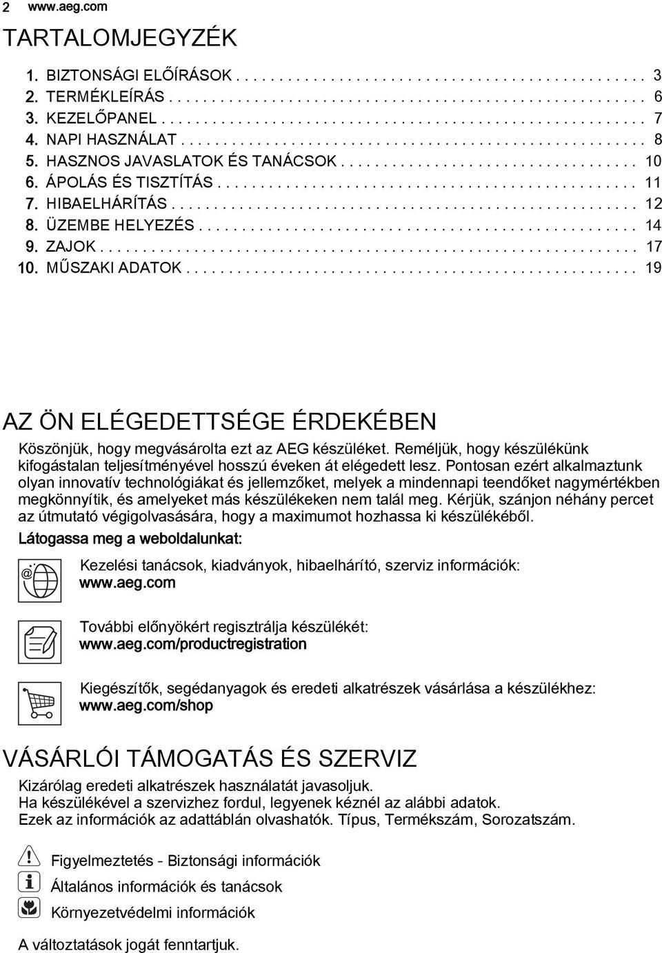 HIBAELHÁRÍTÁS....................................................... 12 8. ÜZEMBE HELYEZÉS................................................... 14 9. ZAJOK............................................................... 17 10.