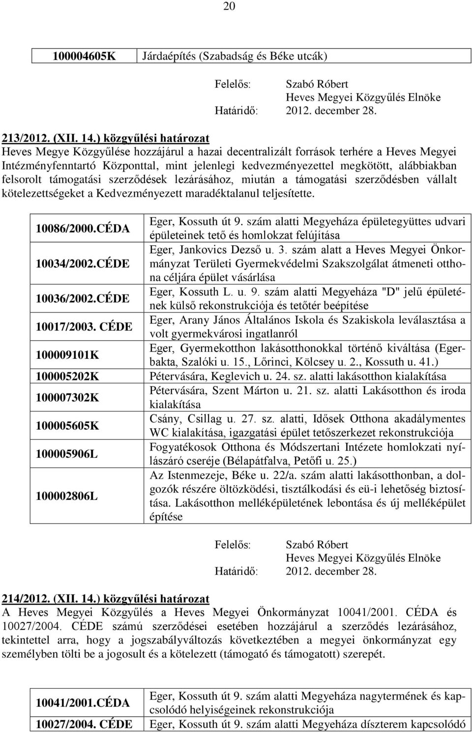 felsorolt támogatási szerződések lezárásához, miután a támogatási szerződésben vállalt kötelezettségeket a Kedvezményezett 10086/2000.CÉDA 10034/2002.CÉDE 10036/2002.CÉDE 10017/2003.