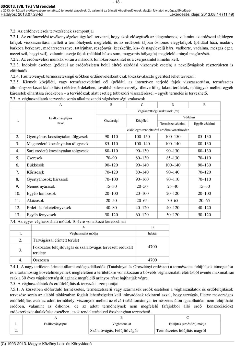 nagylevelű hárs, vadkörte, vadalma, mézgás éger, mezei szil, hegyi szil), valamint cserje fajok (például húsos som, mogyorós hólyagfa) megfelelő arányú megőrzését. 7.2.