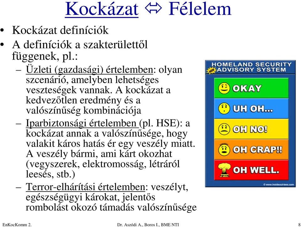 A kockázat a kedvezőtlen eredmény és a valószínűség kombinációja Iparbiztonsági értelemben (pl.