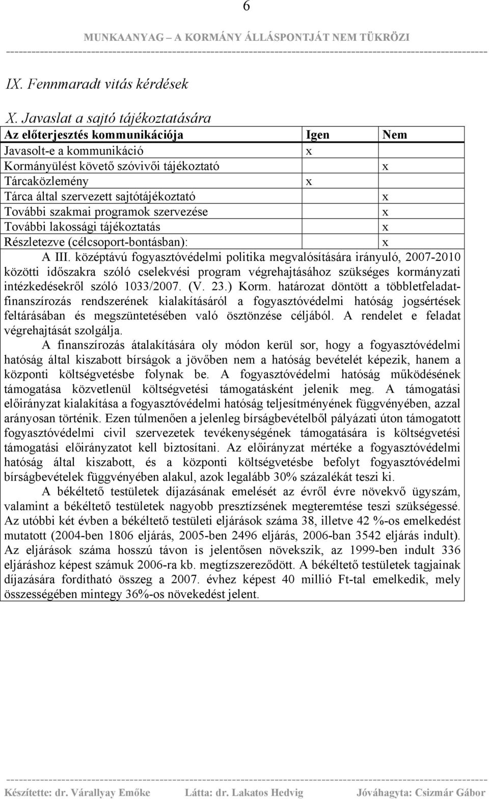 sajtótájékoztató x További szakmai programok szervezése x További lakossági tájékoztatás x Részletezve (célcsoport-bontásban): x A III.