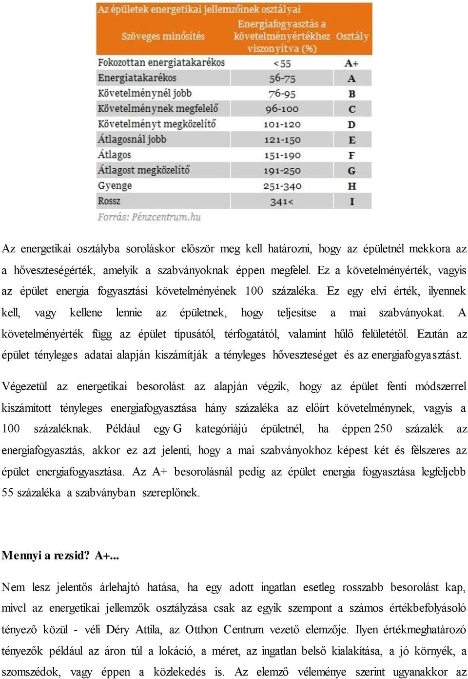 A követelményérték függ az épület típusától, térfogatától, valamint hűlő felületétől. Ezután az épület tényleges adatai alapján kiszámítják a tényleges hőveszteséget és az energiafogyasztást.