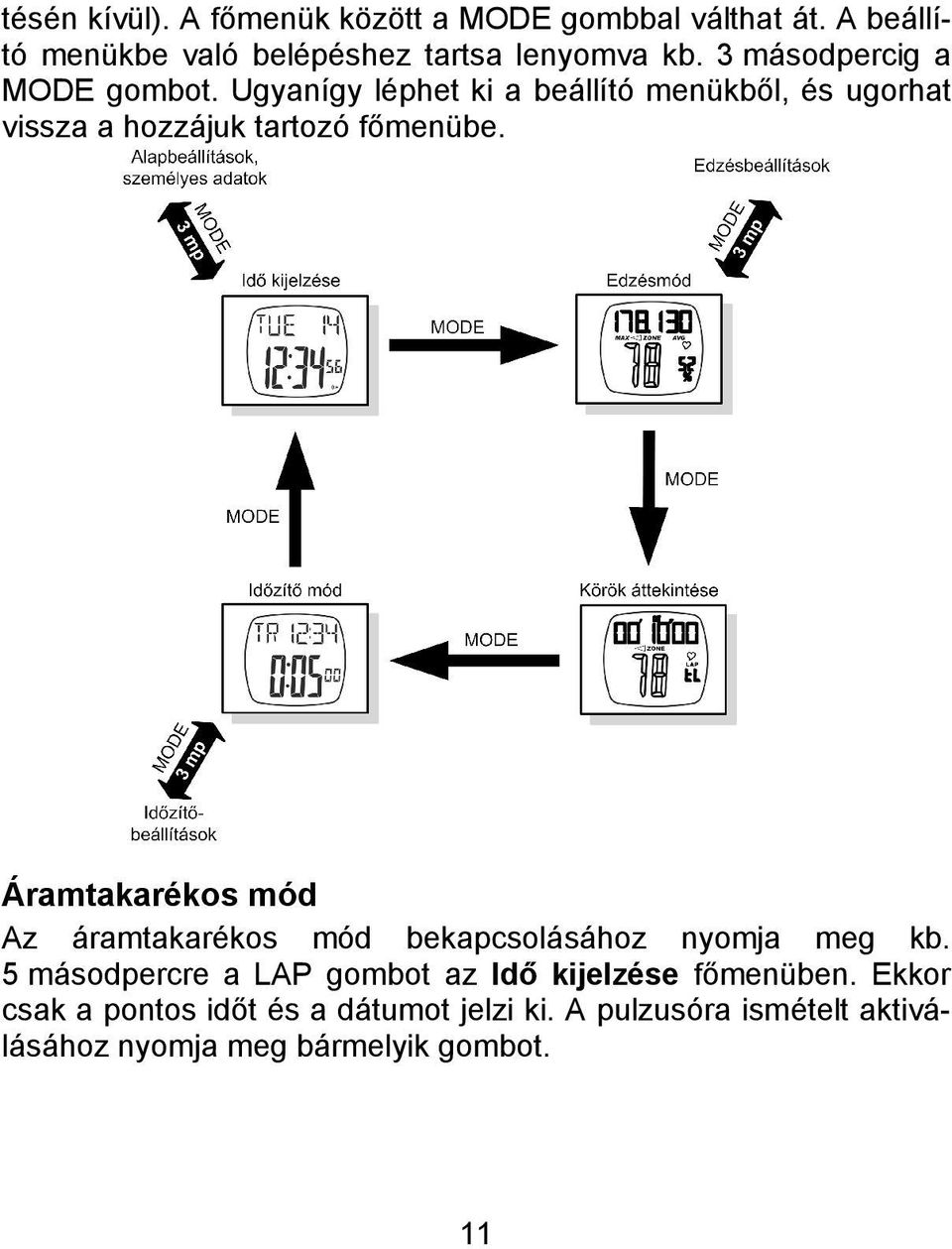 Áramtakarékos mód Az áramtakarékos mód bekapcsolásához nyomja meg kb.