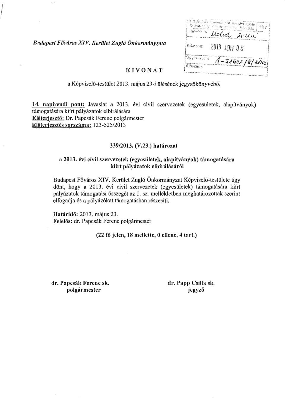 évi civil szen'ezetek (egyesületek, alapítványok) támogatására kiírt pályázatok elbírálásáról Budapest Főváros XIV. Kerület Zugló Önkormányzat Képviselő-testülete úgy dönt, hogy a 2013.