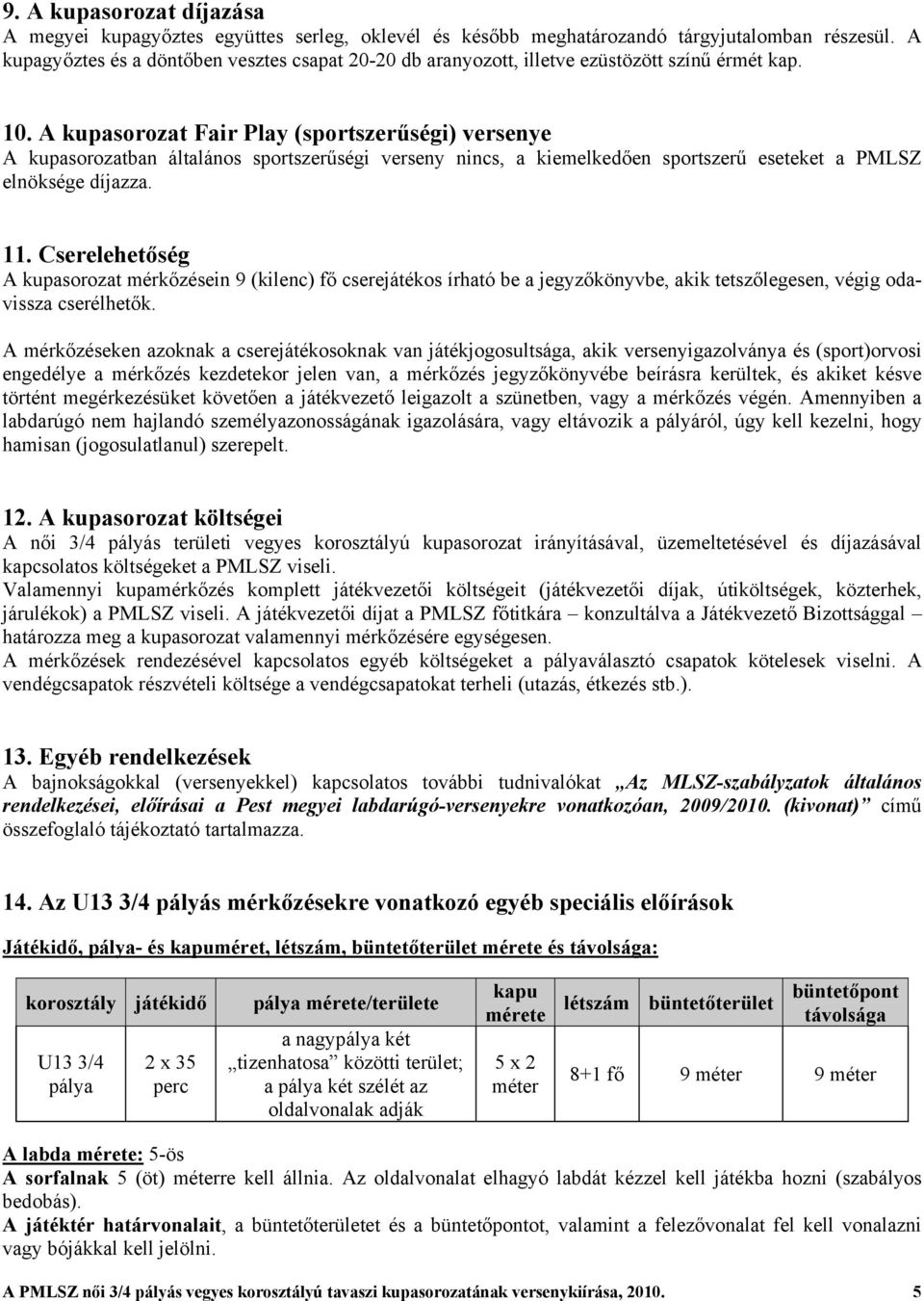 A kupasorozat Fair Play (sportszerűségi) versenye A kupasorozatban általános sportszerűségi verseny nincs, a kiemelkedően sportszerű eseteket a PMLSZ elnöksége díjazza. 11.