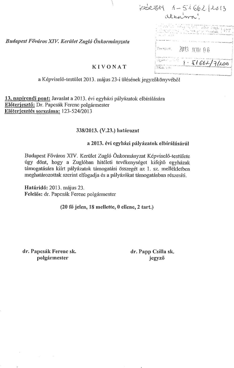 évi egyházi pályázatok elbírálásáról Budapest Főváros XIV.