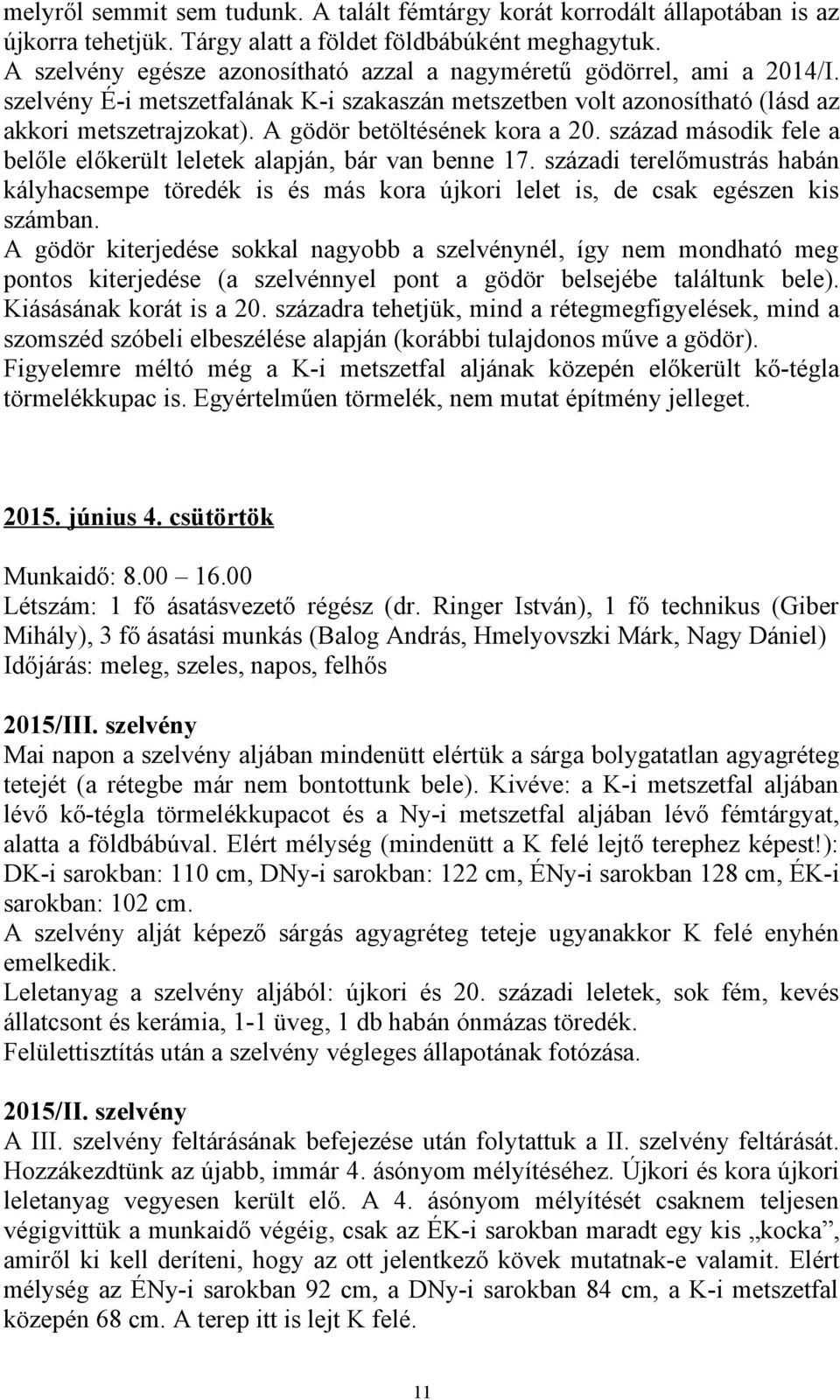 A gödör betöltésének kora a 20. század második fele a belőle előkerült leletek alapján, bár van benne 17.