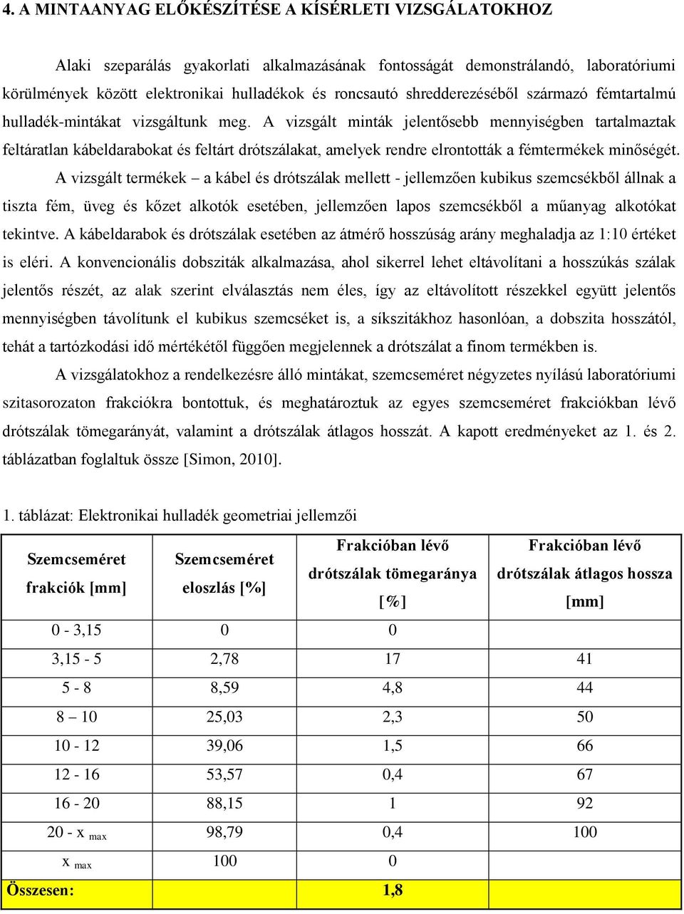 A vizsgált minták jelentősebb mennyiségben tartalmaztak feltáratlan kábeldarabokat és feltárt drótszálakat, amelyek rendre elrontották a fémtermékek minőségét.