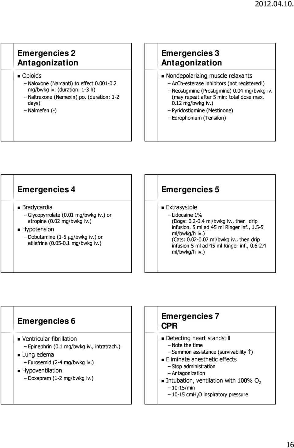 ) Pyridostigmine (Mestinone) Edrophonium (Tensilon) Emergencies 4 Bradycardia Glycopyrrolate (0.01 mg/bwkg iv.) or atropine (0.02 mg/bwkg g iv.) Hypotension Dobutamine (1-5 μg/ g/bwkg iv.