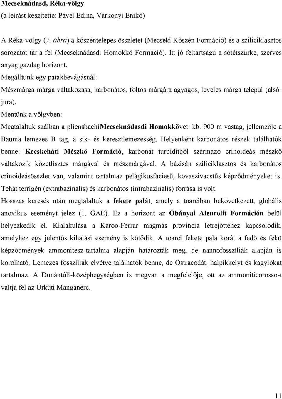 Megálltunk egy patakbevágásnál: Mészmárga-márga váltakozása, karbonátos, foltos márgára agyagos, leveles márga települ (alsójura).