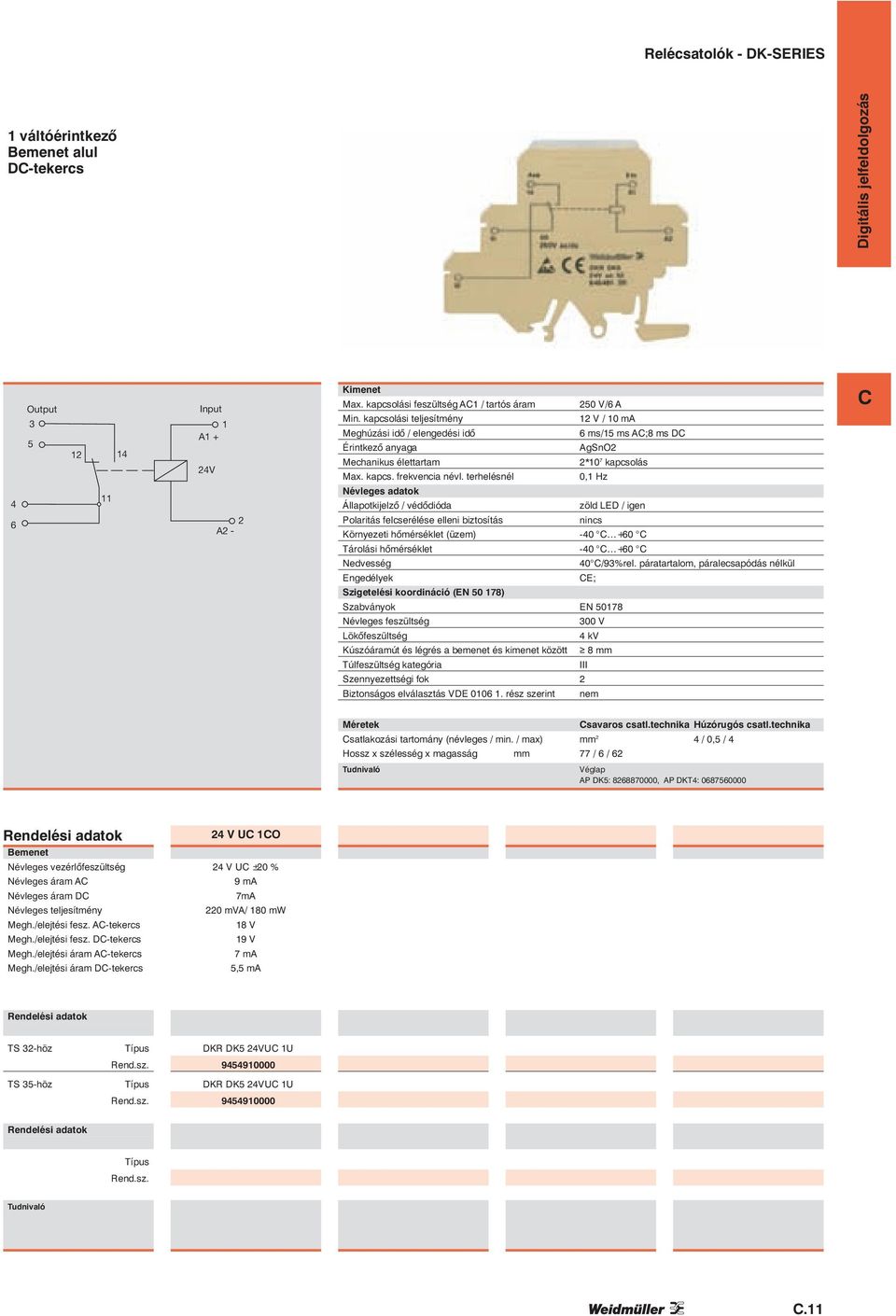 terhelésnél 250 V/6A 2 V / 0 ma 6 ms/5 ms A;8 ms D AgSnO2 2*0 7 kapcsolás 0, Hz 4 Névleges adatok Állapotkijelző / védődióda zöld LED /igen 6 2 - Polaritás felcserélése elleni biztosítás nincs