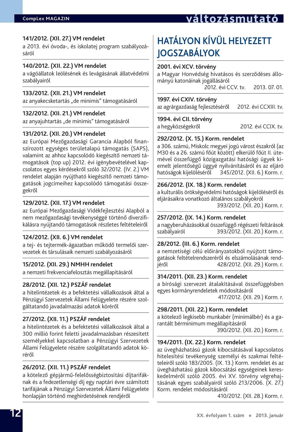 (XII. 20.) VM rendelet az Európai Mezőgazdasági Garancia Alapból finanszírozott egységes területalapú támogatás (SAPS), valamint az ahhoz kapcsolódó kiegészítő nemzeti támogatások (top up) 2012.