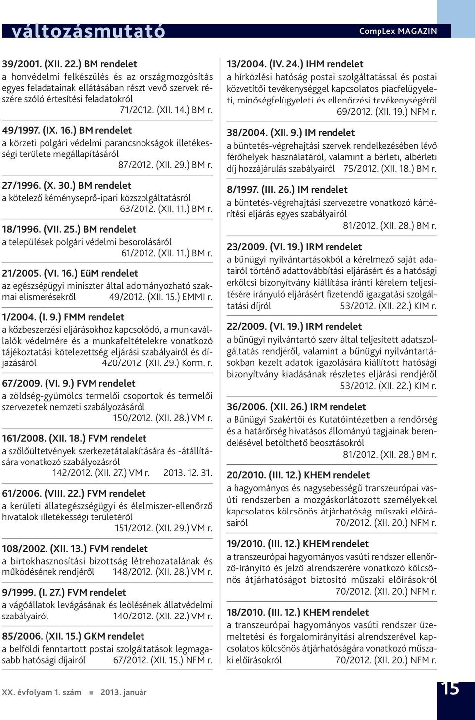 ) BM rendelet a kötelező kéményseprő-ipari közszolgáltatásról 63/2012. (XII. 11.) BM r. 18/1996. (VII. 25.) BM rendelet a települések polgári védelmi besorolásáról 61/2012. (XII. 11.) BM r. 21/2005.