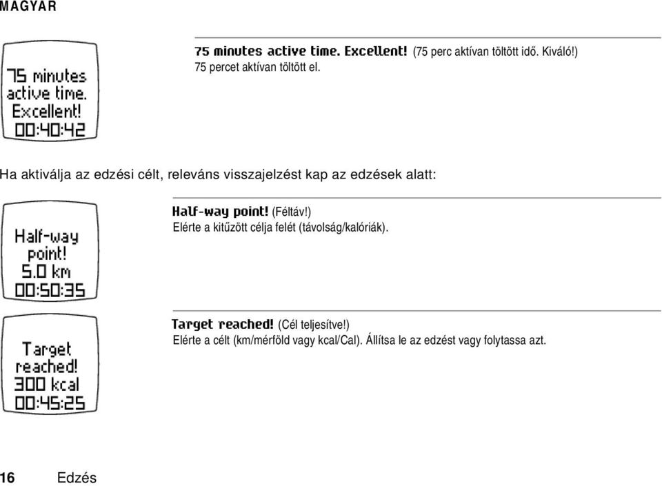 Ha aktiválja az edzési célt, releváns visszajelzést kap az edzések alatt: Half-way point!