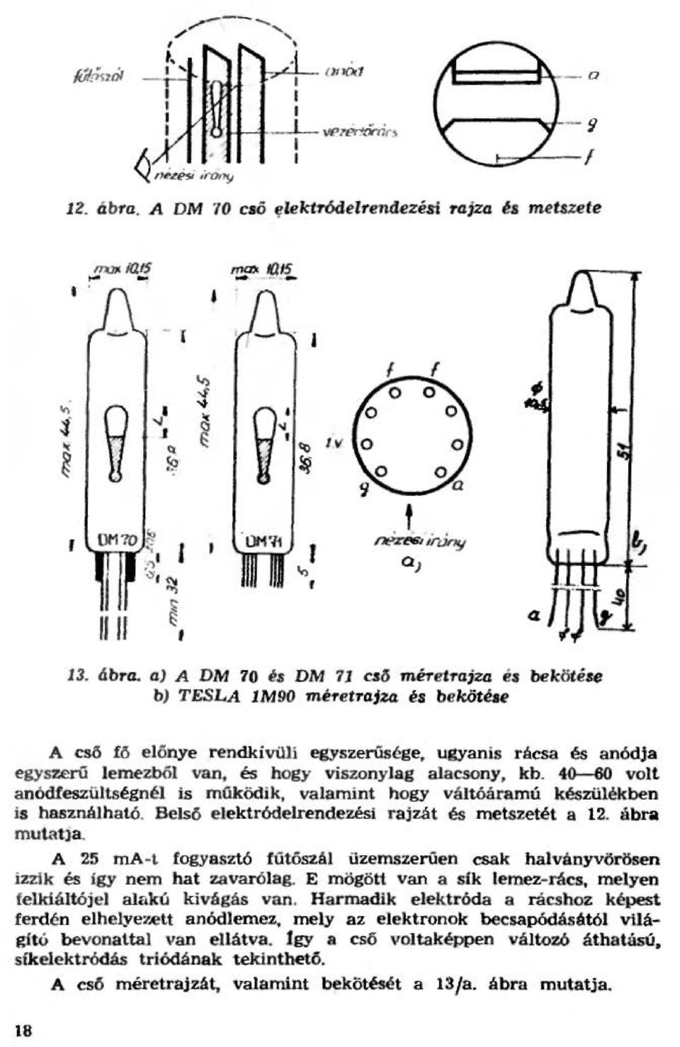 a;za és bekötése b) TESLA 1M90 mé1'etrajza és be kötéat> A cső fő eőnye rendkivüi egyszerűsége, ugyanis rácsa és anódja egyszerű emezbó van, és hogy viszonyag aacsony, kb.